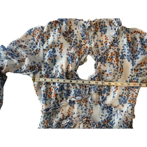 Xicks Floral V-Neck Ruffled Long Sleeve Mini Dress Missing Button Size Large - Picture 14 of 16